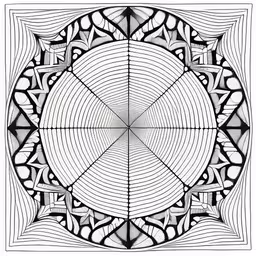 a square - shaped drawing, with circles arranged in the middle,black and white image of a circle of intersecting patterns