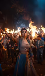 a woman holding onto some sparklers on the street