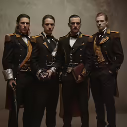 five male soldiers pose together in uniforms
