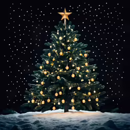 lit up christmas tree standing in snow