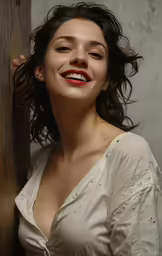 the woman poses for a picture while smiling