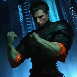 a man standing in a room with arms spread