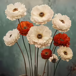 many red and white flowers in a vase
