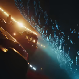the cars are traveling down the busy street