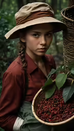 woman holding a basket full of beans