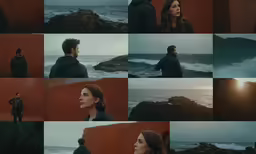 a montage of photos that show people by the ocean