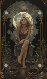 a painting of a beautiful blonde woman sitting in a chair