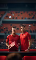 a man with a box standing next to another man