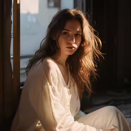 a woman sitting on the ground by the door