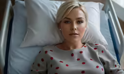 a woman in a hospital bed is looking forward