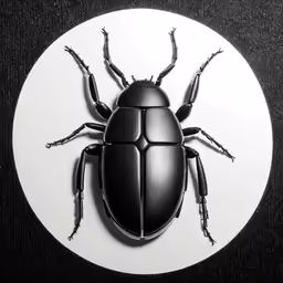 a black beetle is placed on a white plate