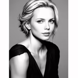 an attractive blond woman posing in a black dress