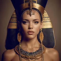 an egyptian woman with large gold and black earrings
