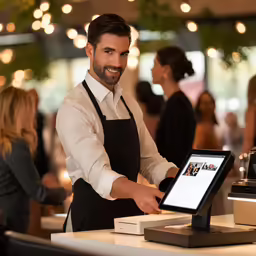 the sales clerk is paying something for his customers