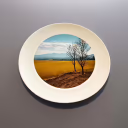 the photo shows a plate with a small tree inside it