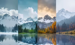 the four images show a mountain with three different layers of colors
