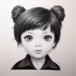a drawing of a girl with big eyes