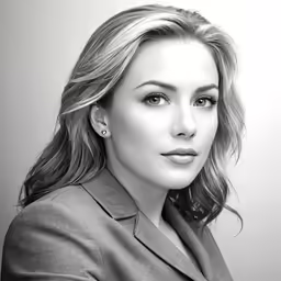 a woman in a business suit posing for the camera