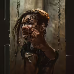 a very realistic illustration of a girl with her nose slightly closed