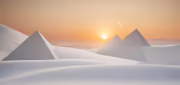 the sun sets on a snowy mountain landscape