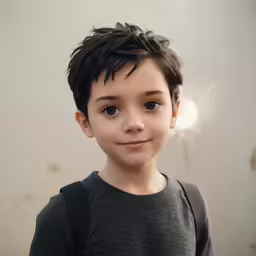 a little boy with a short black hair standing with his back turned