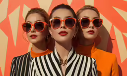 four mannequins wearing matching sunglasses behind each other