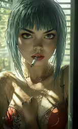 a digital painting of a naked woman smoking a cigarette