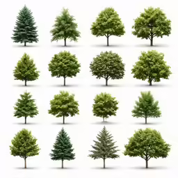 six large trees with their tops in the same area