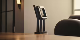 a table lamp sitting in front of two couches