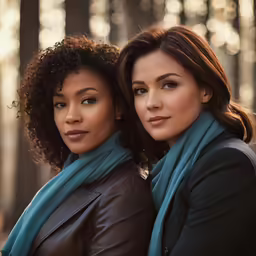 two women who are posing for the camera