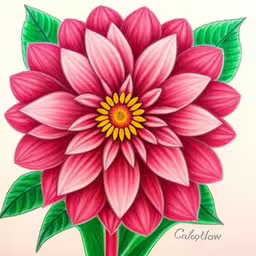 a colorful picture of a flower painted on a wall,a flower painted on paper with colored pencils