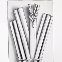 a black and white drawing of an arrangement of vegetables