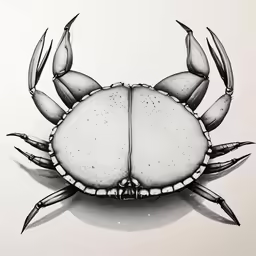 drawing of a black and white crab with claws