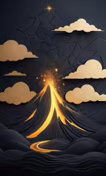 a black background with gold clouds and the sun setting