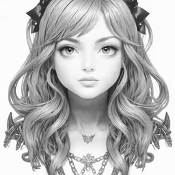 a young girl wearing long wavy hair and bow