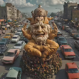 an elaborate statue on the street in a city