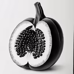 an art work with a half of a pumpkin