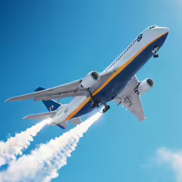 a jumbo jet with landing gear out of it flying