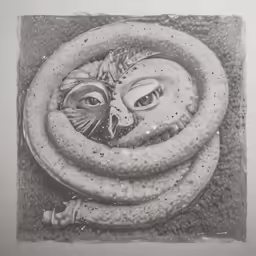 a drawing by someone has been altered with an old camera and features a smiling creature on it