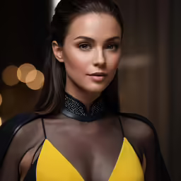 the girl has long dark hair and a sexy top