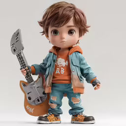 a doll is holding onto a guitar