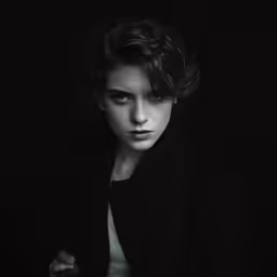 an image of a woman in black and white