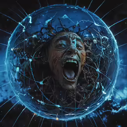 an alien head is surrounded by lines and dots