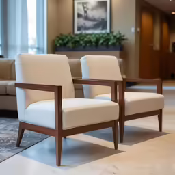 two chairs sitting next to each other on a tile floor
