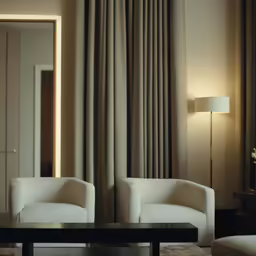 an empty room with a table in it