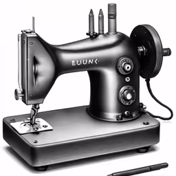 an old sewing machine sits on a base