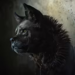 a close up of a black dog with a face and chest