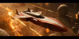 a futuristic car is flying through the air