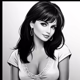 black and white drawing of a woman wearing bra
