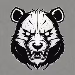 the bear head is shown with an angry look on it,the head of a wolf is drawn in black and white